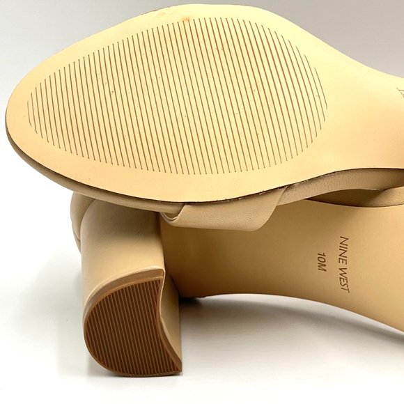 Nine West Size 10 Beige Tan Nude Natural Leather Block Heels Sandals Shoes - Picture 10 of 13